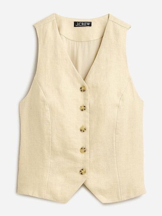 J.Crew Linen Button-front Fitted Vest | Natural-Tan | Sz-12 | Very Good Condit - Picture 3 of 12
